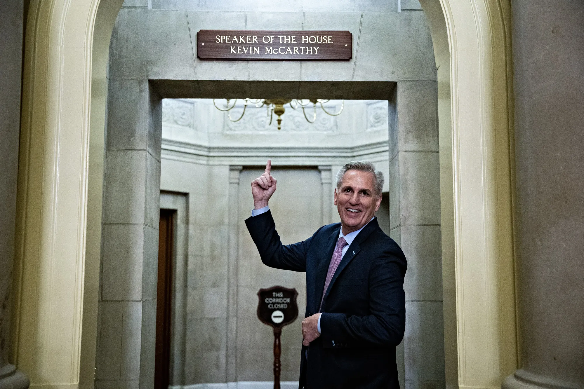 Representative Kevin McCarthy&nbsp;outside his office after becoming House speaker.