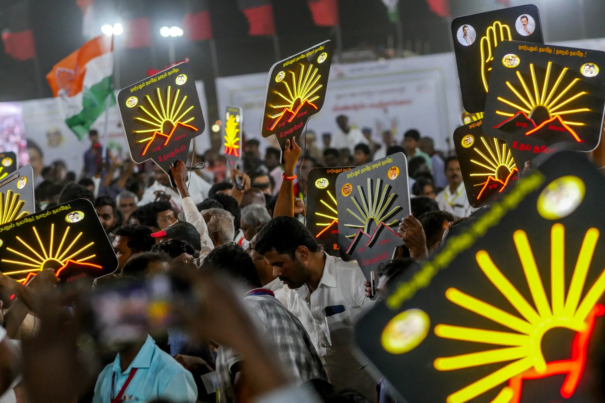 Attendees during a campaign rally in Coimbatore, Tamil Nadu, India, on April 12, 2024.&nbsp;
