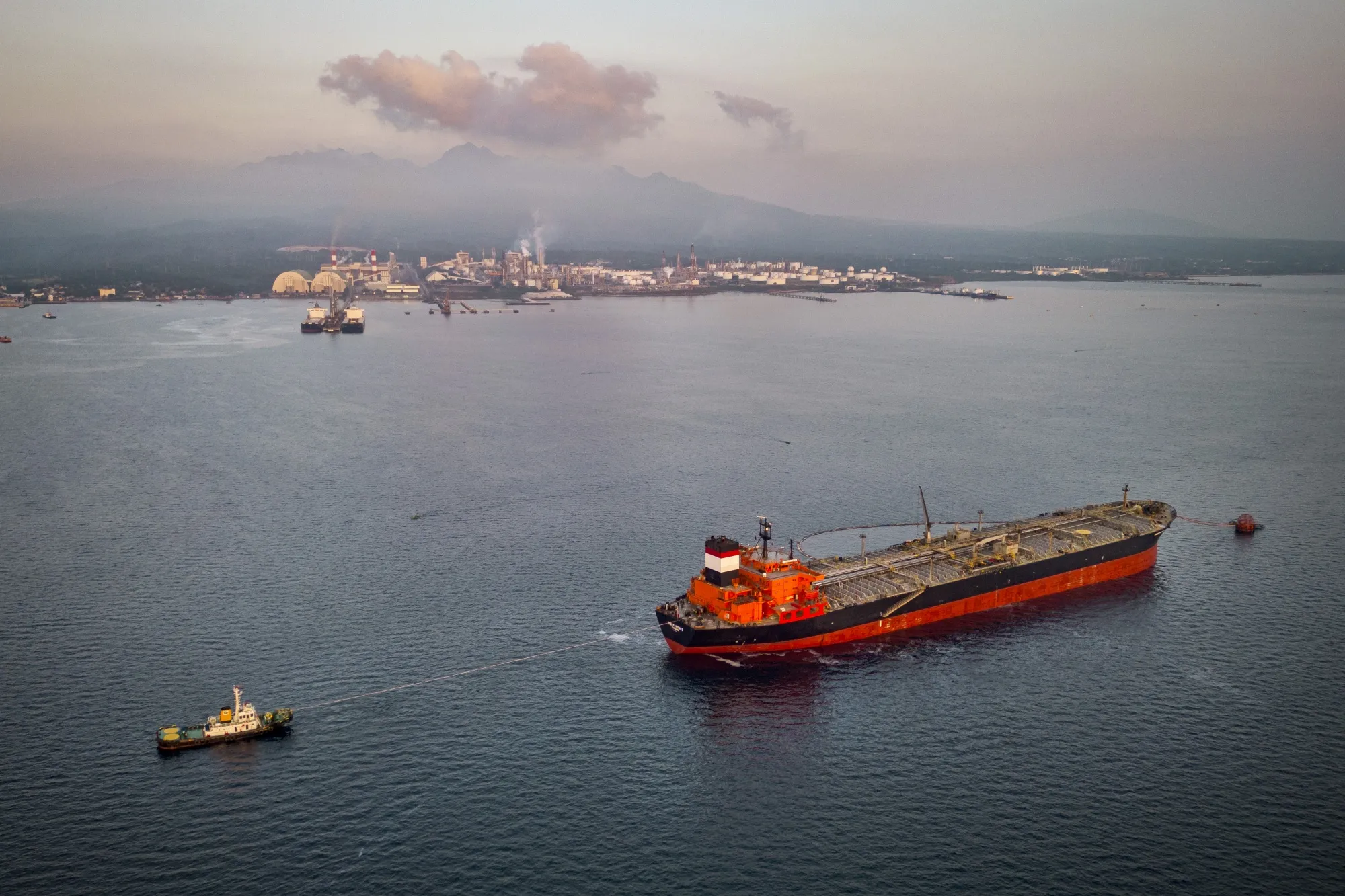 The Panamanian-flagged Tiger Wings, carrying crude oil from Russia, moored off the Petron oil refinery in Limay, Bataan province, Philippines, on April 1, 2026.