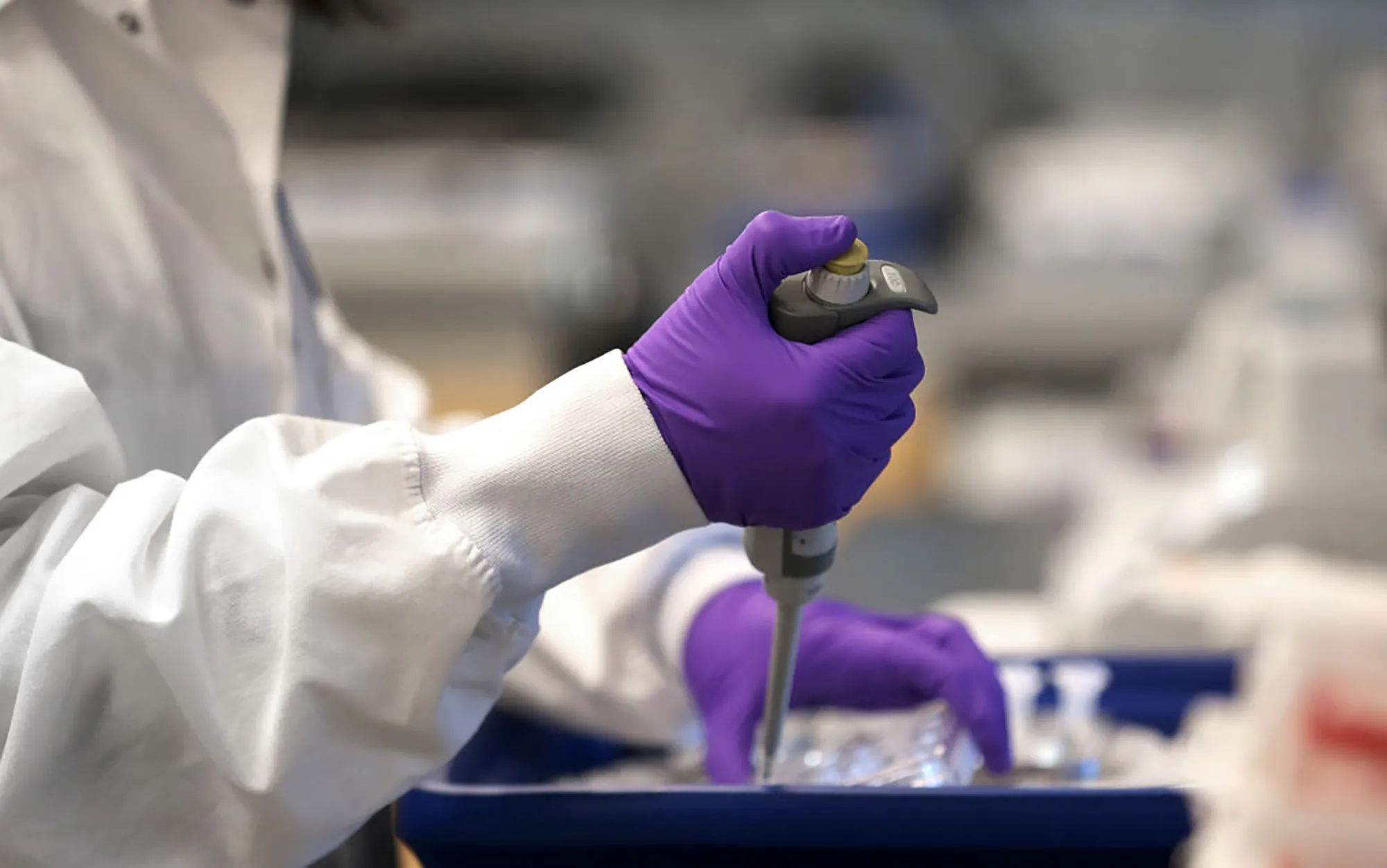 A scientist works in the lab at Moderna in Cambridge, U.S.