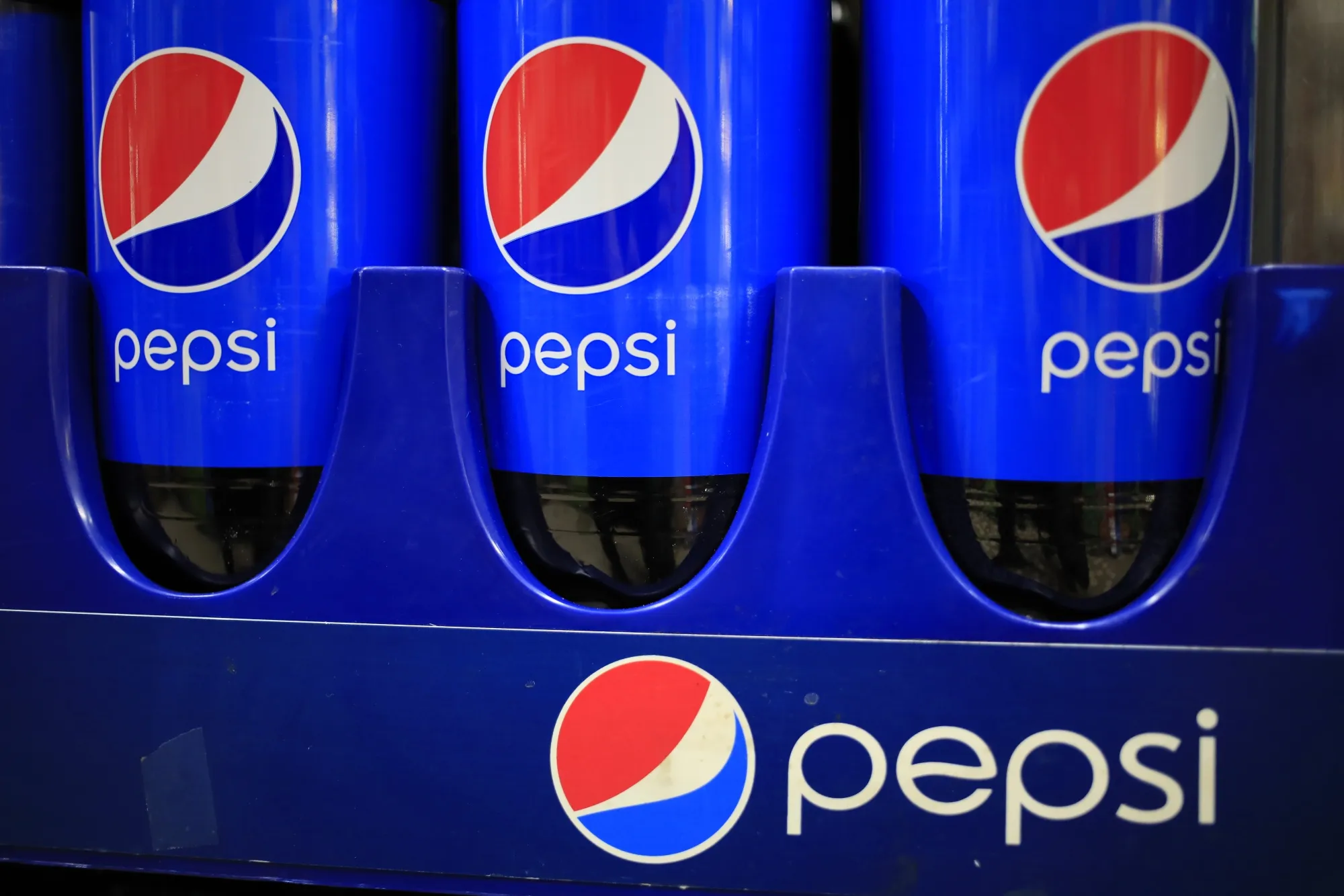 Bottles of PepsiCo Inc. brand Pepsi soda for sale at a grocery store in Bagdad, Kentucky, U.S., on Friday, April 9, 2021.
