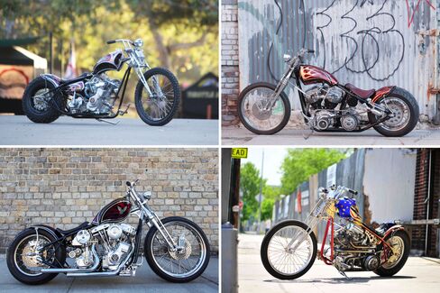 A selection of Cox's bespoke choppers. Clockwise from top left: Guillotine; N.Y.O.B.; Sword of Damocies; Damian
