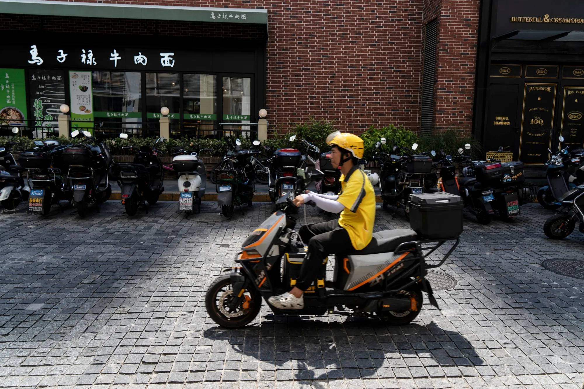 A delivery worker for Meituan in Shanghai.