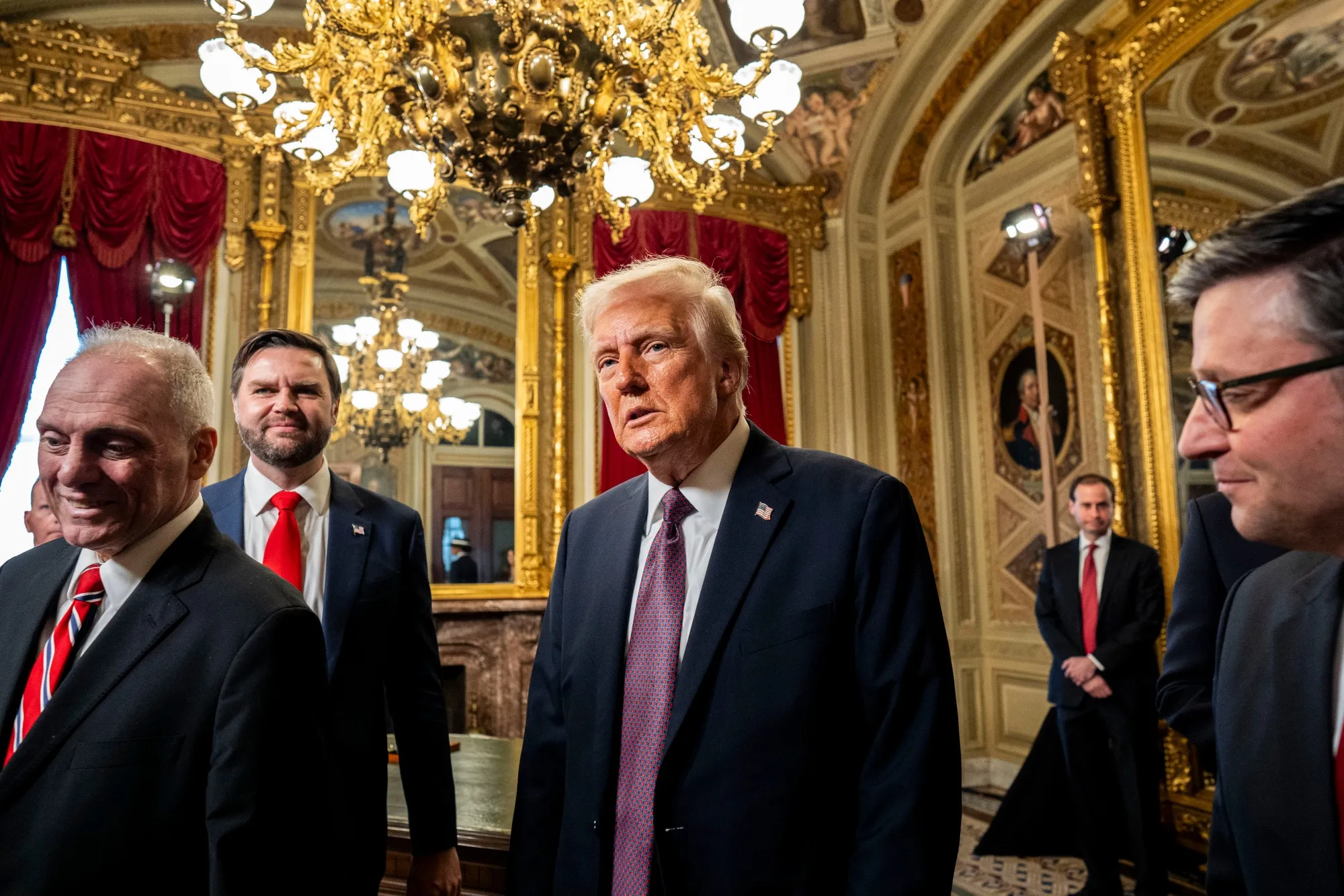 President Donald Trump departs a signing ceremony in the President’s Room during the 60th presidential inauguration at the US Capitol on Jan. 20.