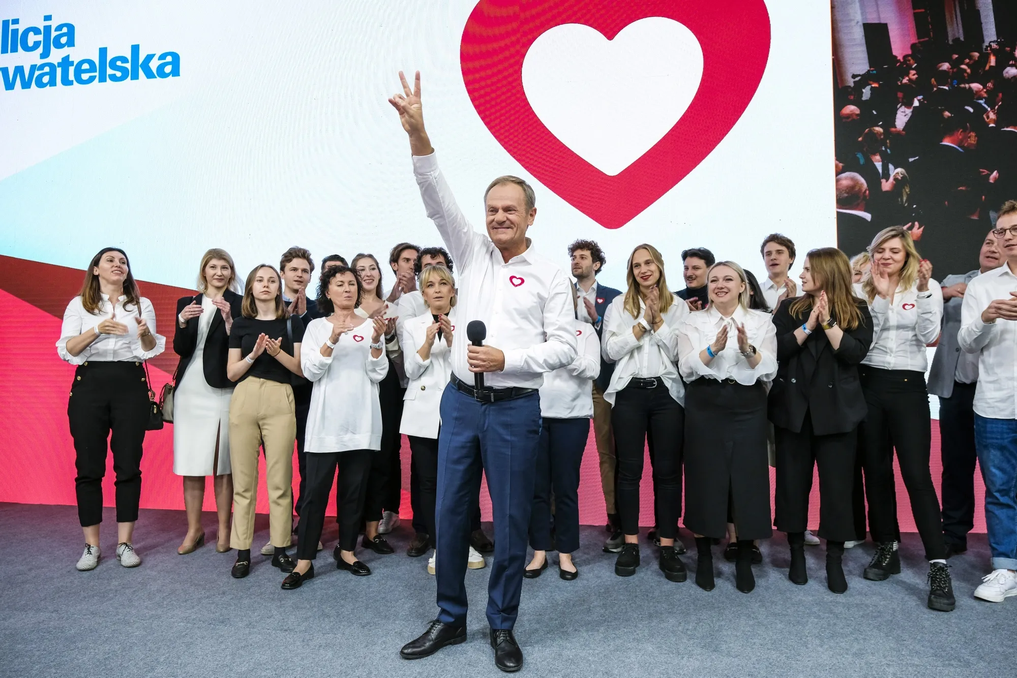 Donald Tusk during an election night rally in Warsaw, Poland, on Oct. 15.