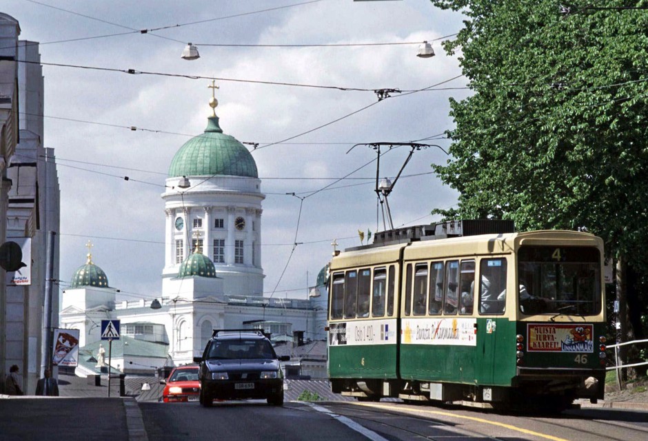 A tram in Helsinki, where Mobility as a Service plans are administered through the app, Whim.
