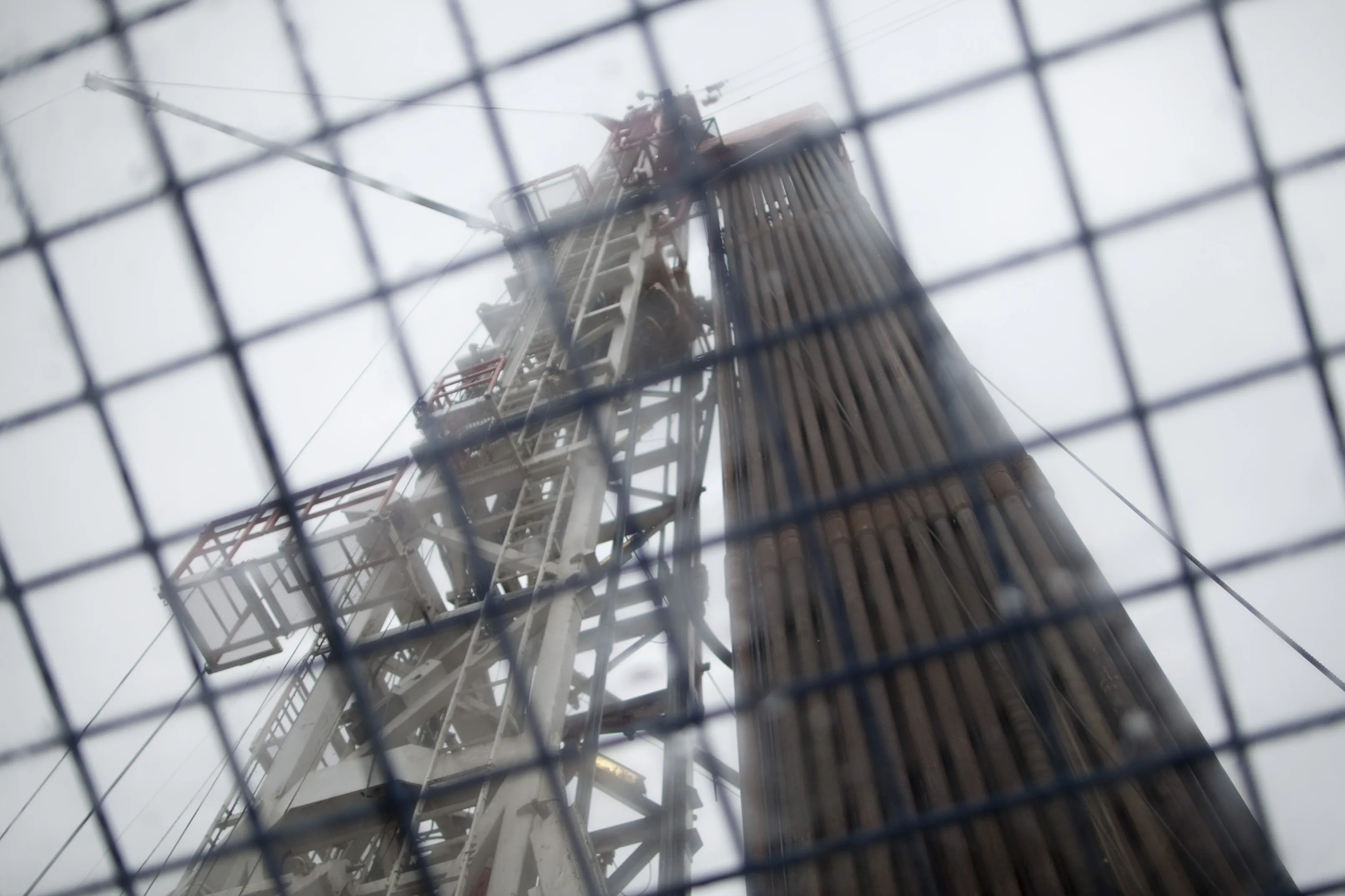 A horizontal drilling rig on the site of a natural gas well in Chartiers Township, Washington County, Pennsylvania.