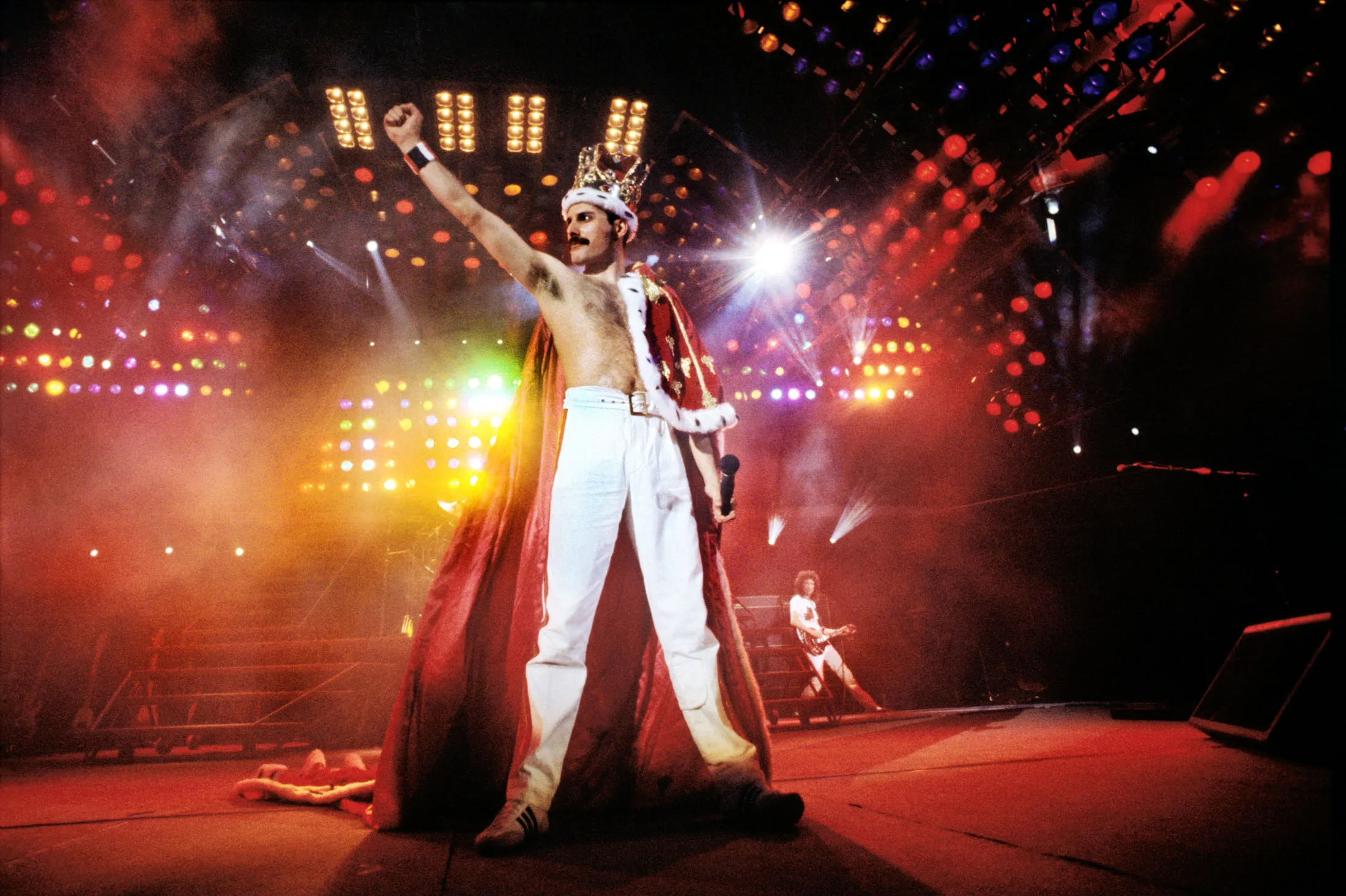 Freddie Mercury at Wembley Stadium in 1986.
