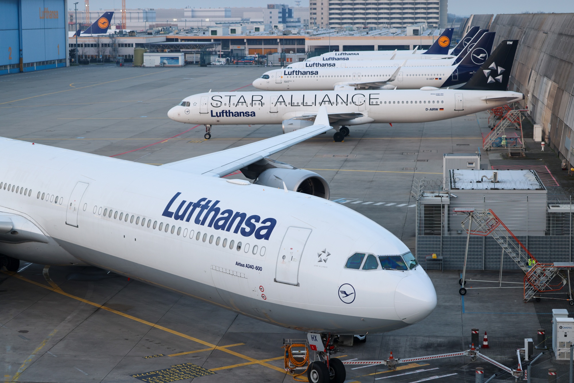 Lufthansa aircraft&nbsp;on the tarmac during a strike by workers at Frankfurt Airport in Frankfurt, Germany, on&nbsp;March 7.