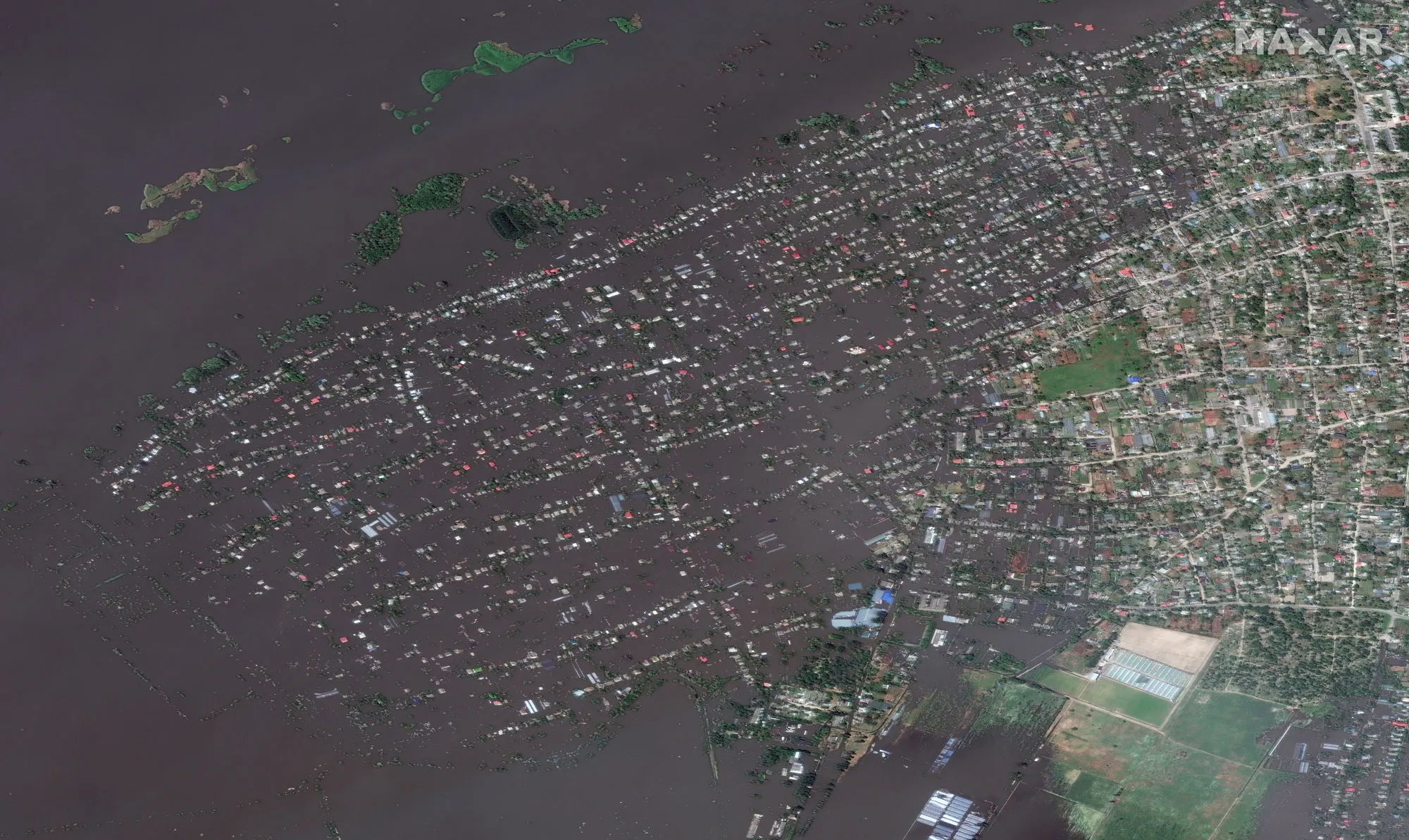 Floodwaters in Oleshky, Kherson region on June 7.