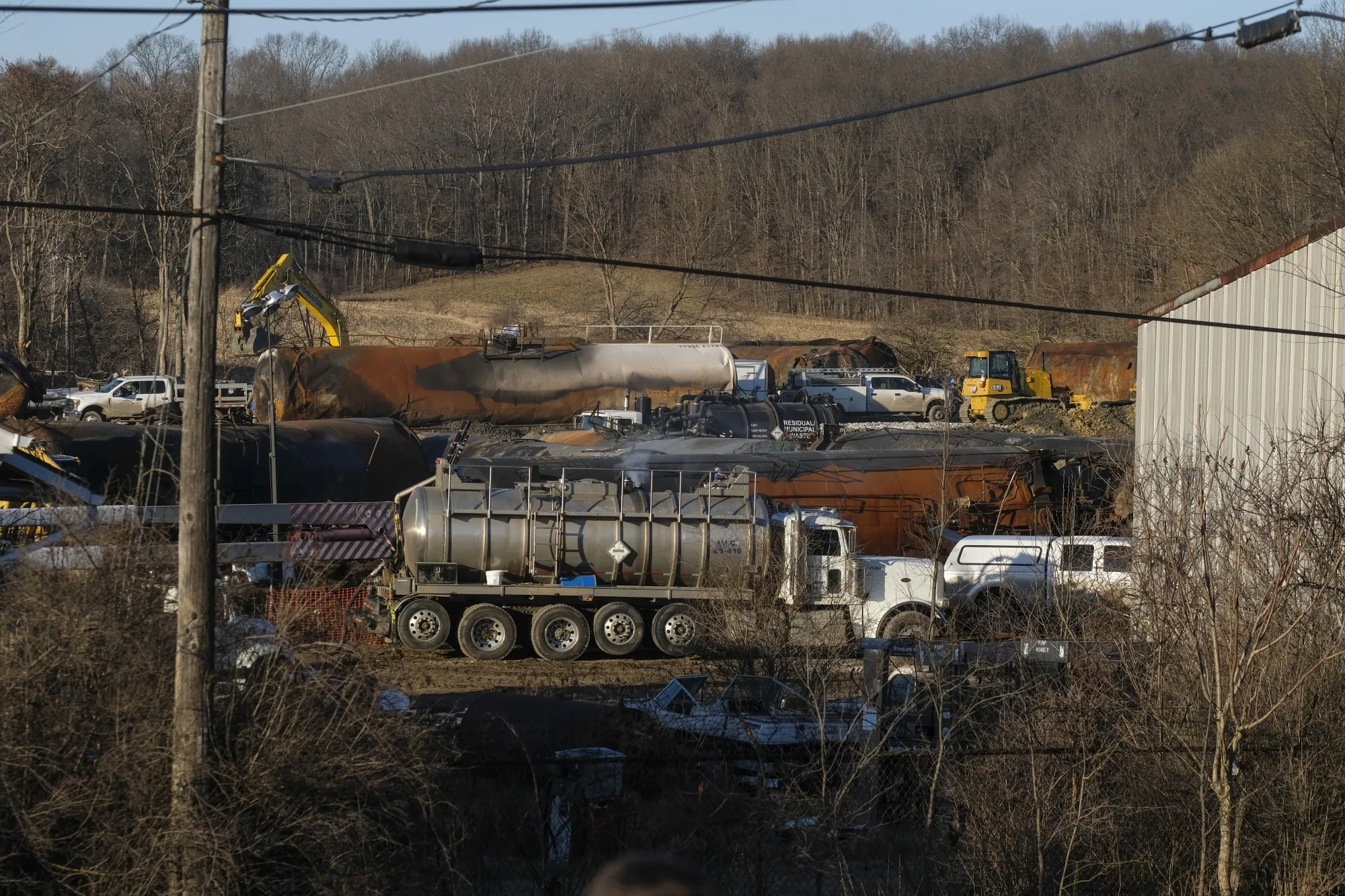 Wreckage from a Norfolk Southern train derailment in East Palestine, Ohio, on Feb. 20.