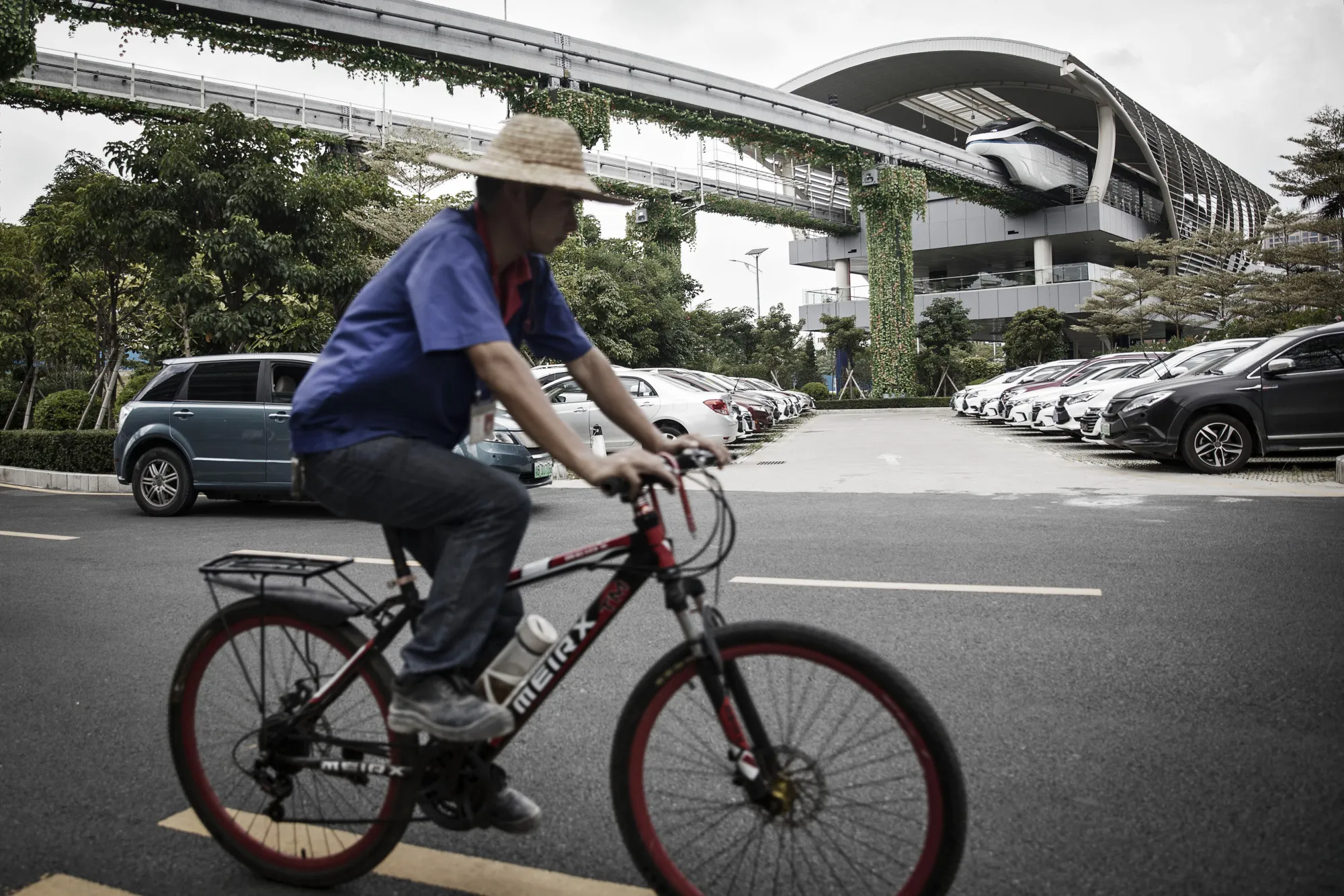 A BYD SkyRail at the company’s headquarters in Shenzhen, China.