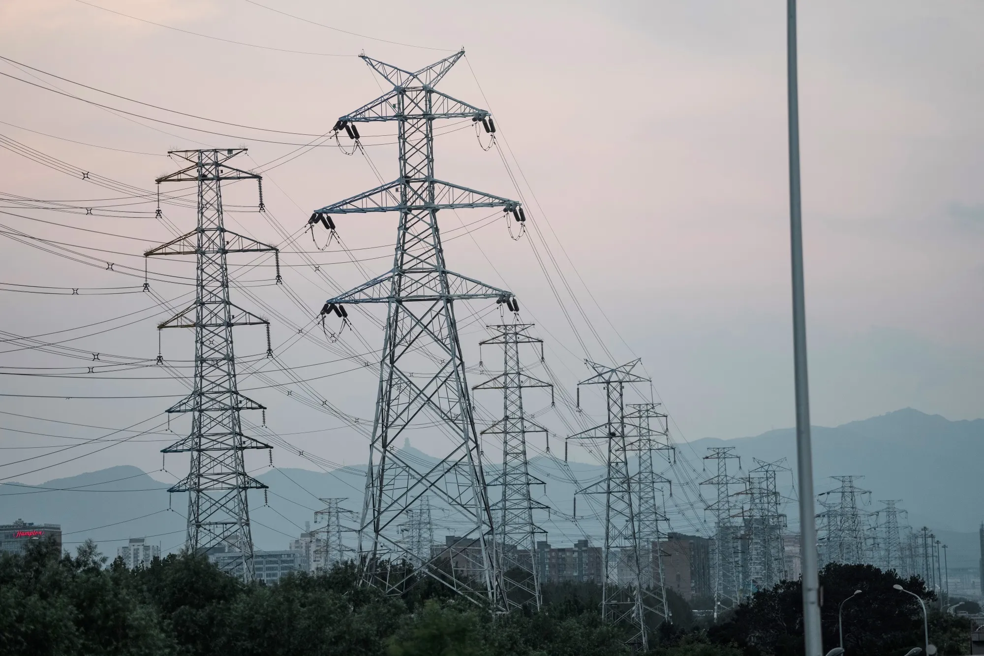 Power transmission towers in Beijing.