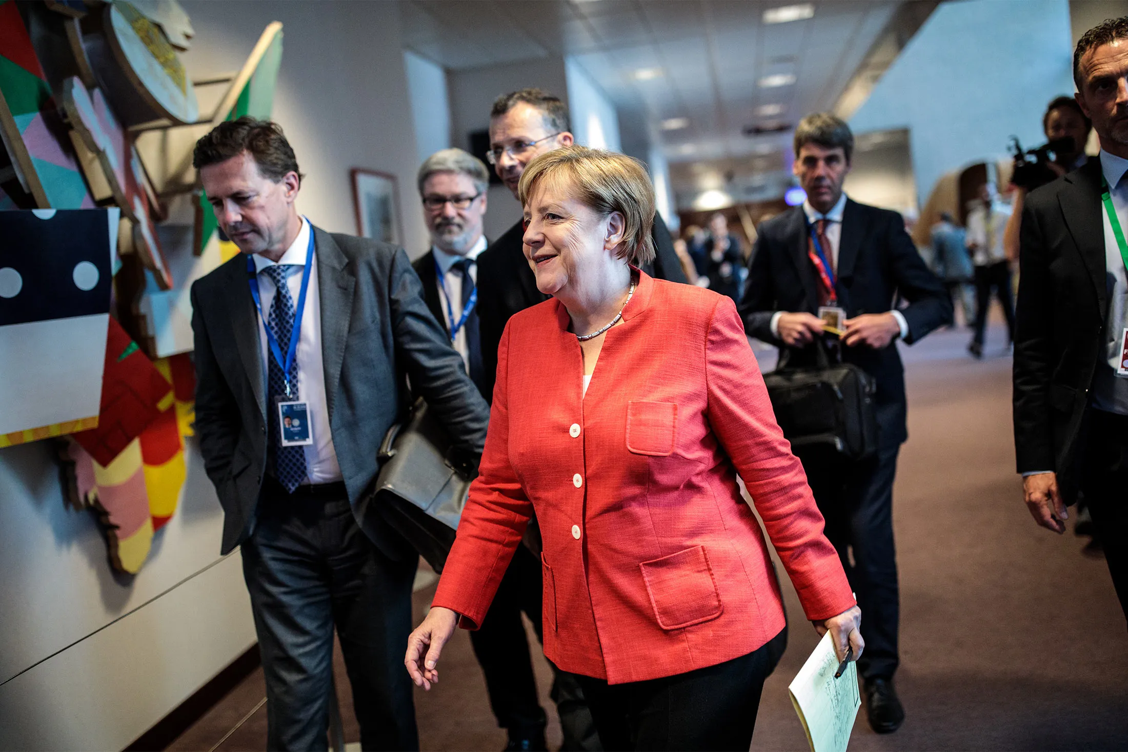 German Chancellor Angela Merkel arrives to give a press conference on the final day of the European Council leaders' summit on June 29, in Brussels.&nbsp;