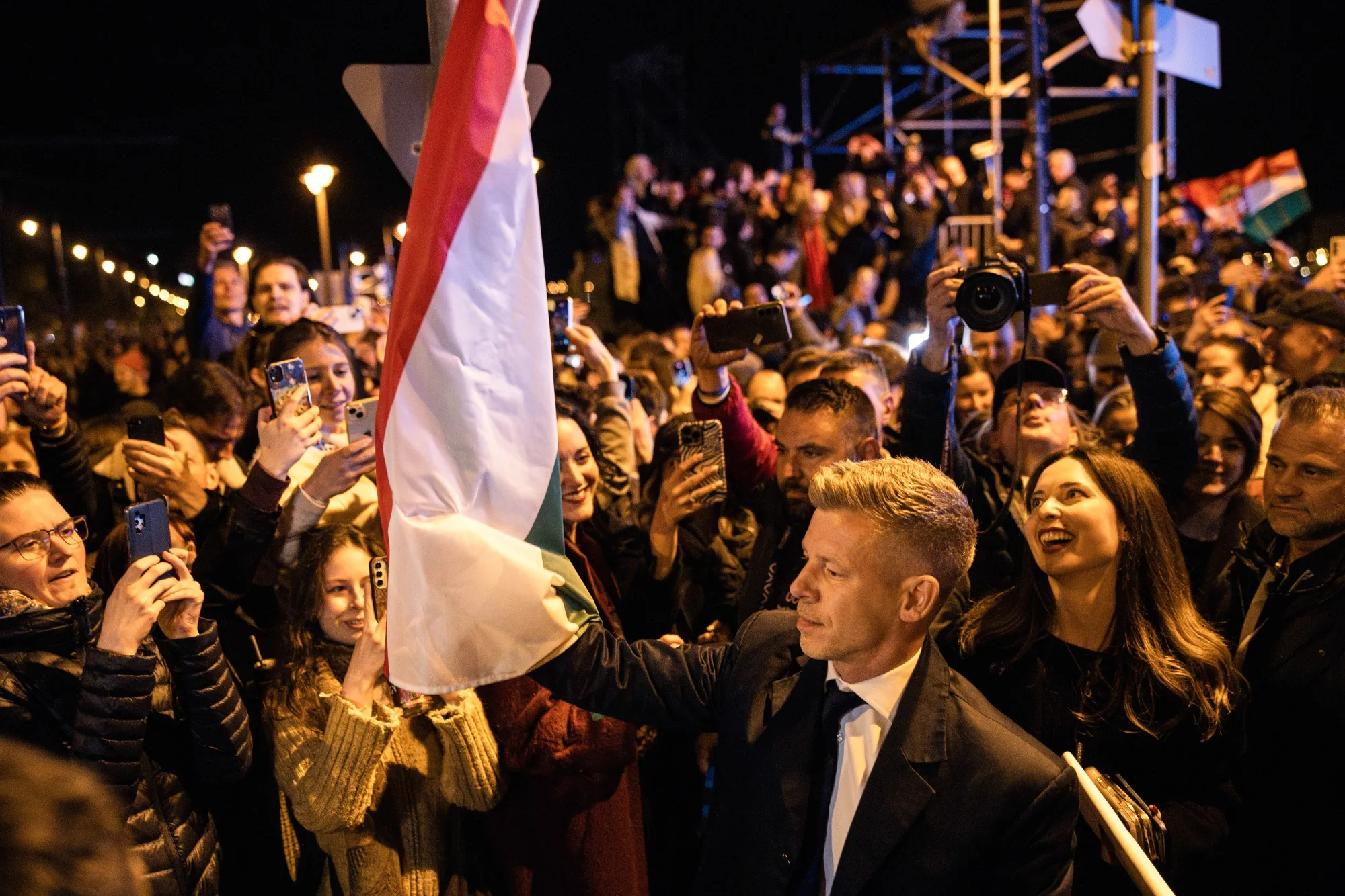 Peter Magyar during an election night event during parliamentary elections in Budapest, on April 12.