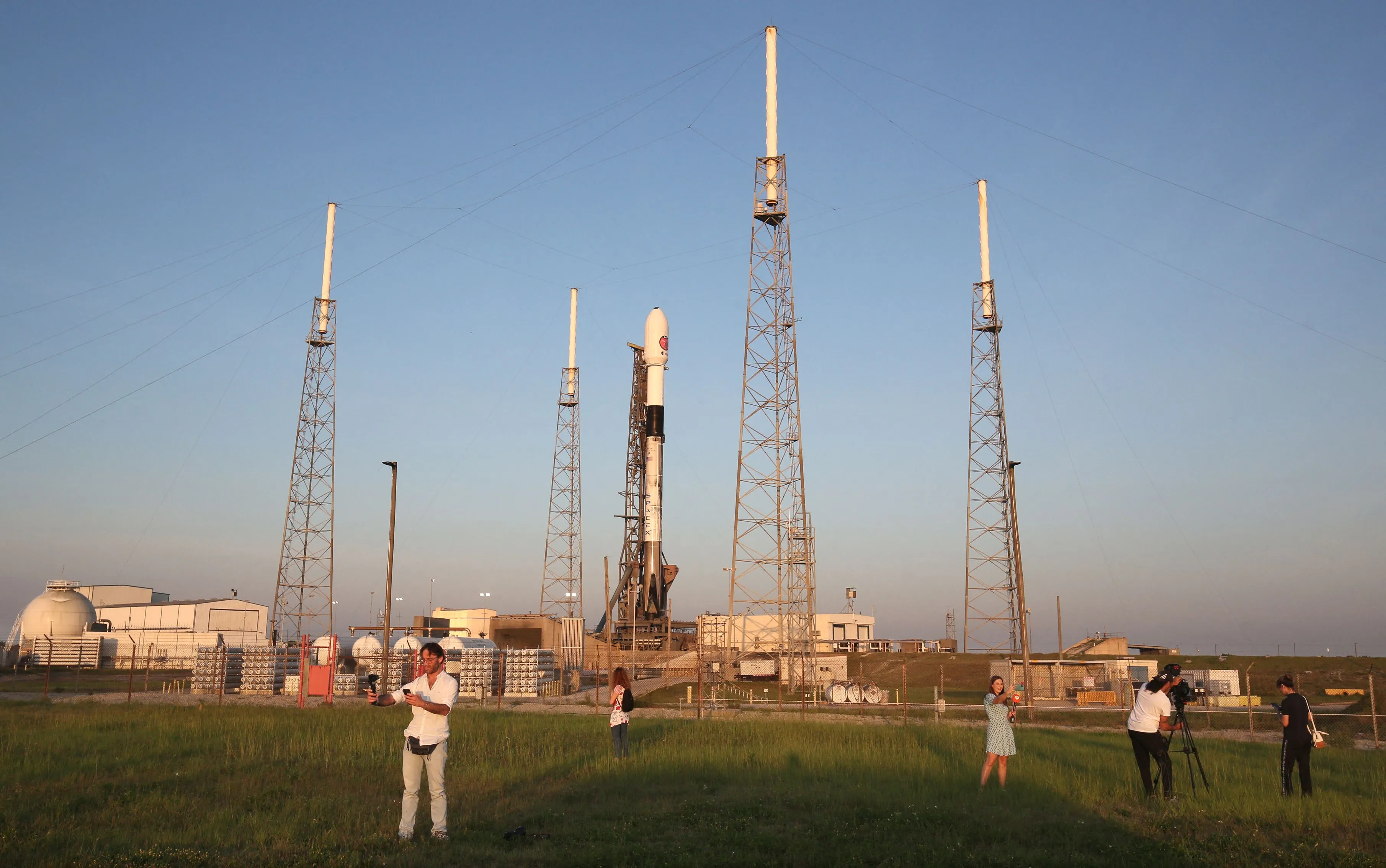 A SpaceX Falcon rocket sits on Launch Pad 40 at NASA's Kennedy Space Center in Cape Canaveral, Florida.