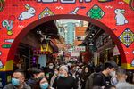 Visitors on Central Street of the Taipa Village in Macau, China.