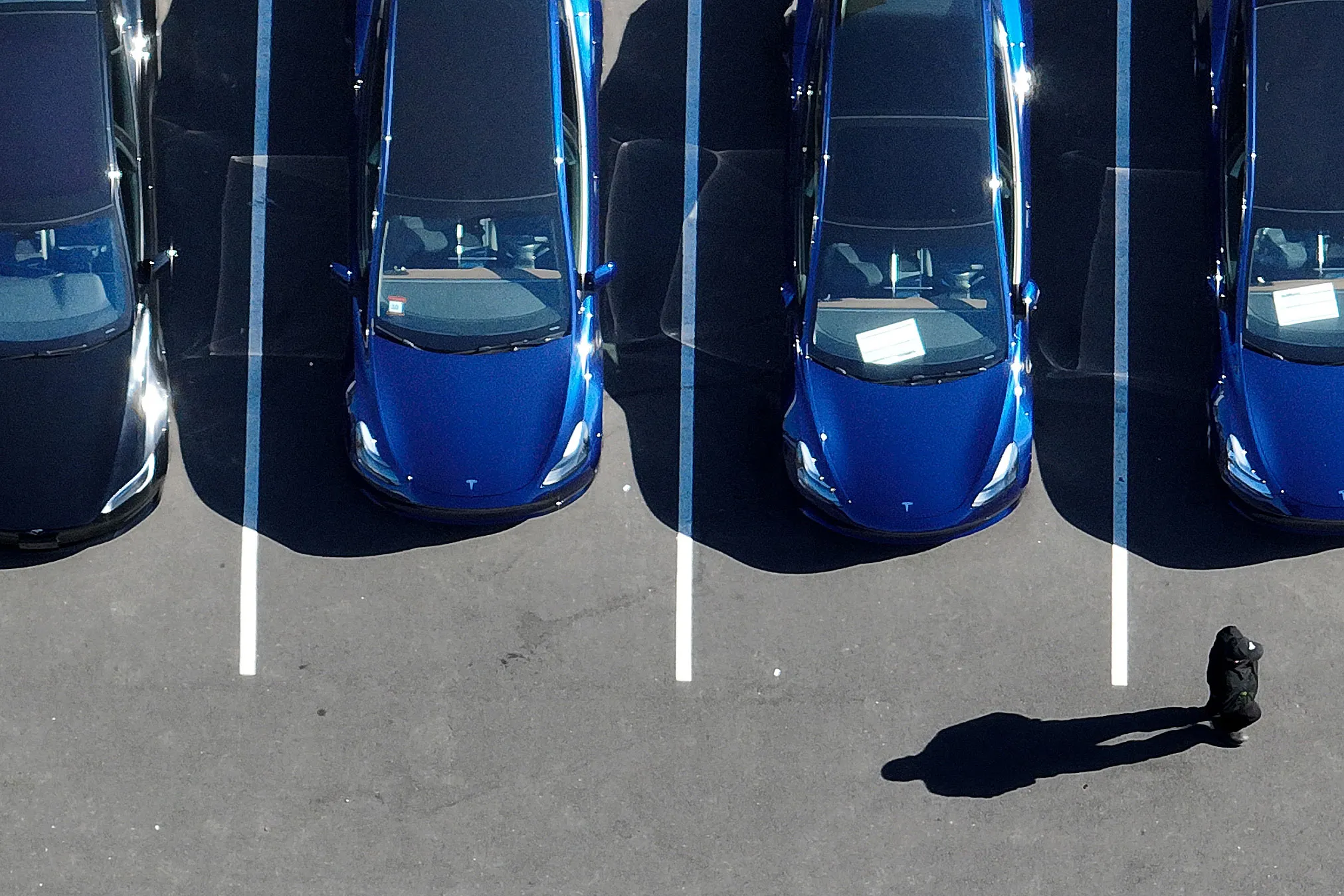 Tesla vehicles outside the company's factory in Fremont, California, US.