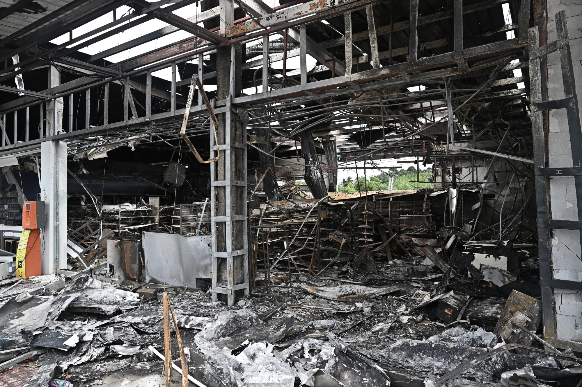 Damage from a fire caused by Cambodian artillery at a 7-Eleven convenience store in the Thai border province of Sisaket province on July 25.
