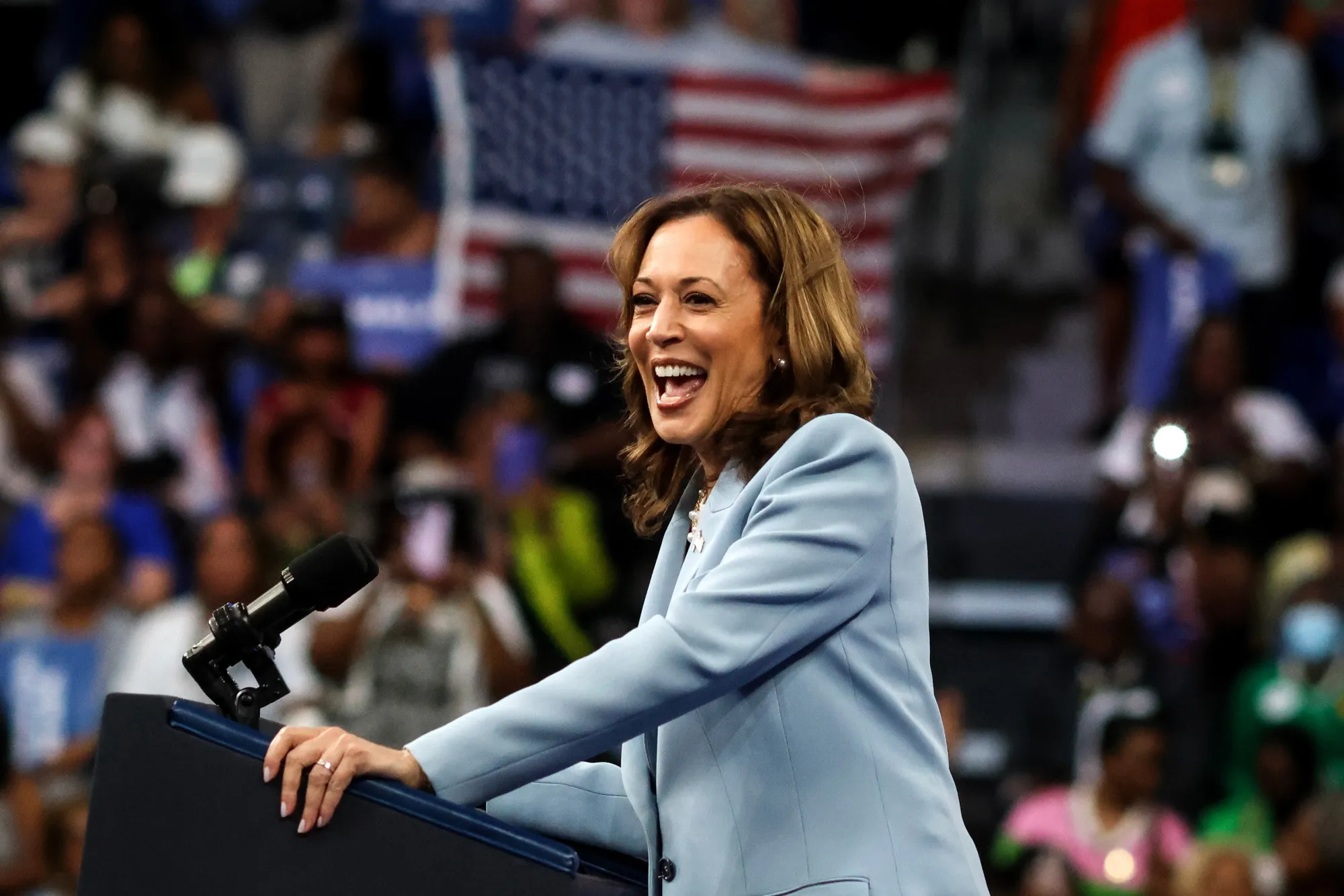 Kamala Harris during a campaign event in Atlanta, Georgia, on July 30.