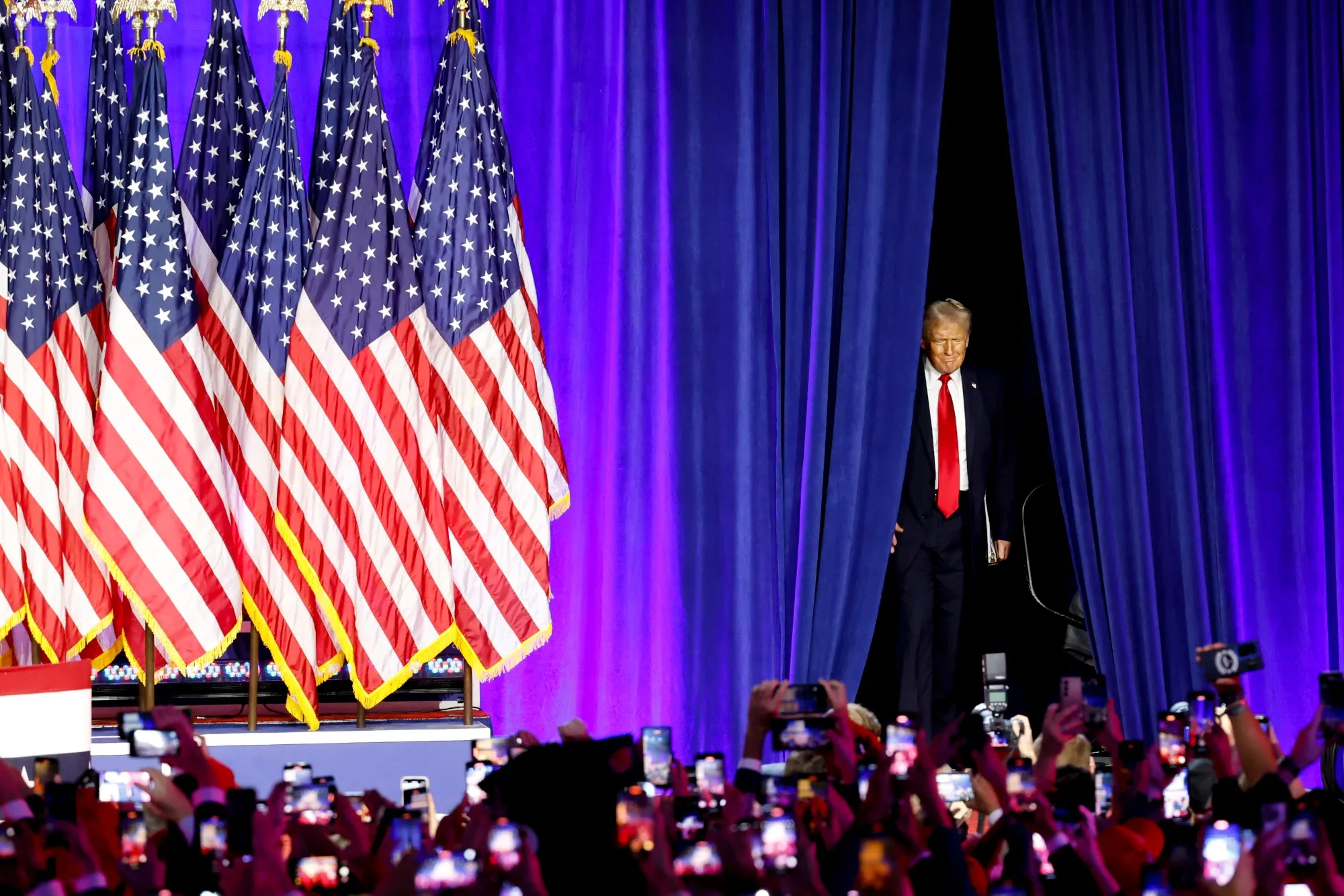 Donald Trump arrives for an election night event at the Palm Beach Convention Center in West Palm Beach, Florida,&nbsp;on&nbsp;Nov. 6.