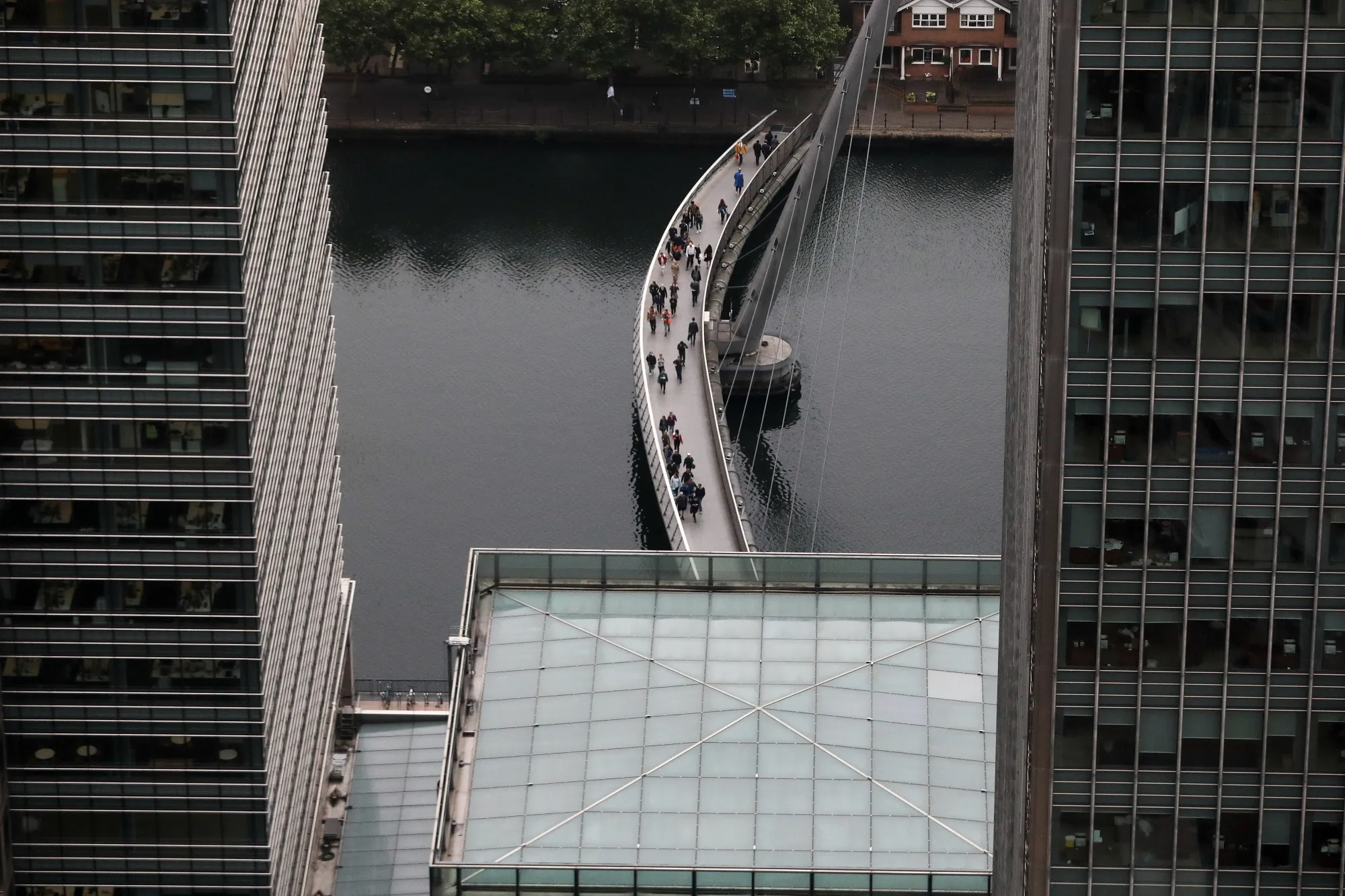 A bridge in the Canary Wharf business and shopping district in London on May 17, 2017.&nbsp;
