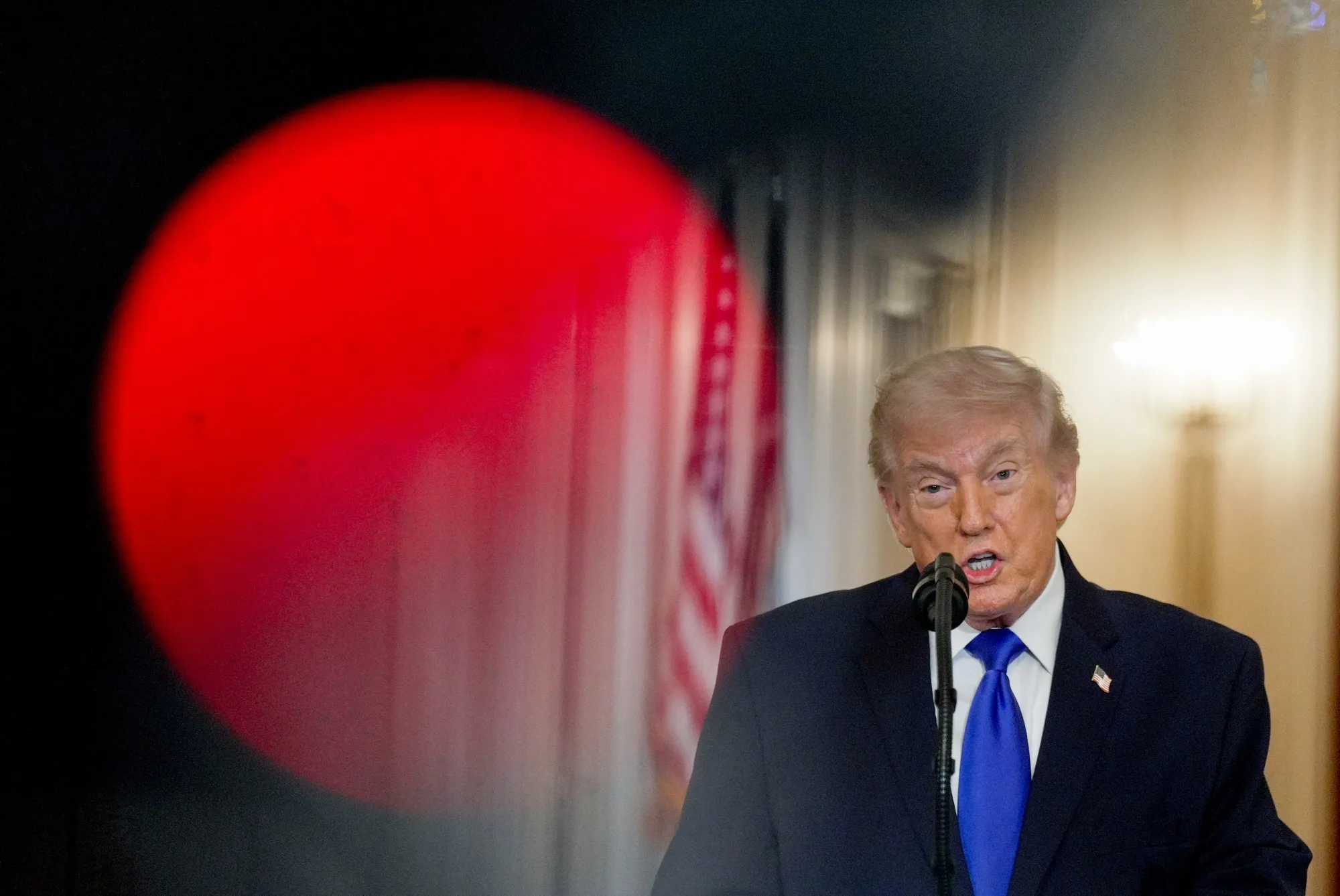 US President Donald Trump speaks during an angel families remembrance ceremony in the East Room of the White House in Washington, DC, US, on Monday, Feb. 23, 2026.&nbsp;
