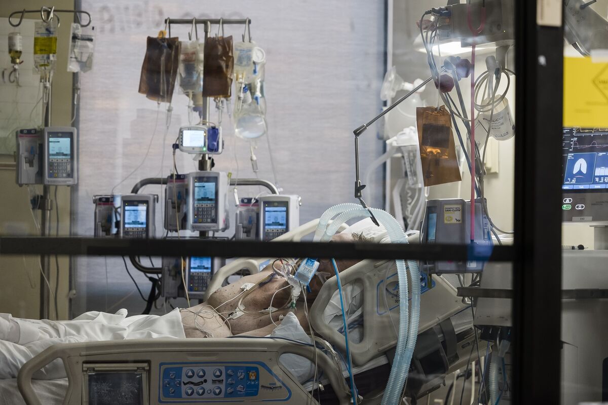 An intubated patient inside a negative pressure room in the Covid-19 ICU at a hospital in Joplin, Missouri, on Aug. 3.
