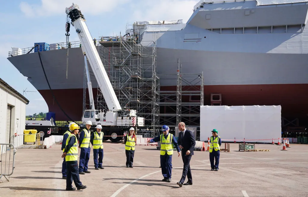 Prince William at the BAE Systems shipyard, observing&nbsp;construction of aType 26 frigate in 2021.