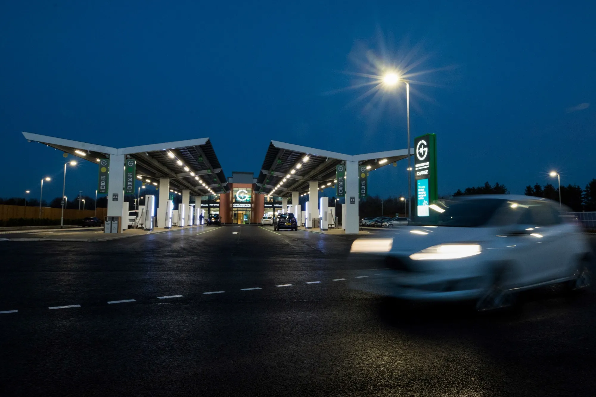 An&nbsp;all-electric auto service station forecourt in Braintree, U.K.