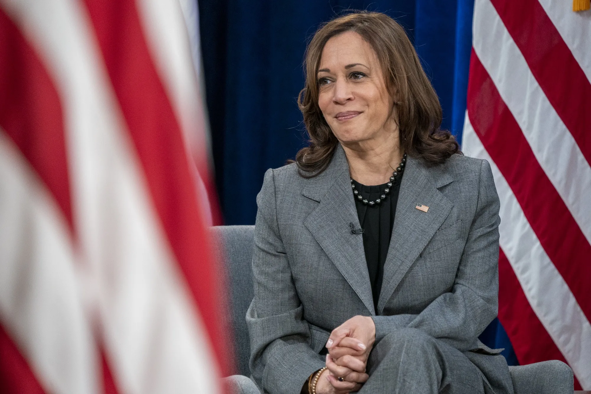 U.S. Vice President Kamala Harris during a Maternal Health Day of Action event in the South Court Auditorium of the White House in Washington, D.C., U.S., on Tuesday, Dec. 7, 2021.&nbsp;