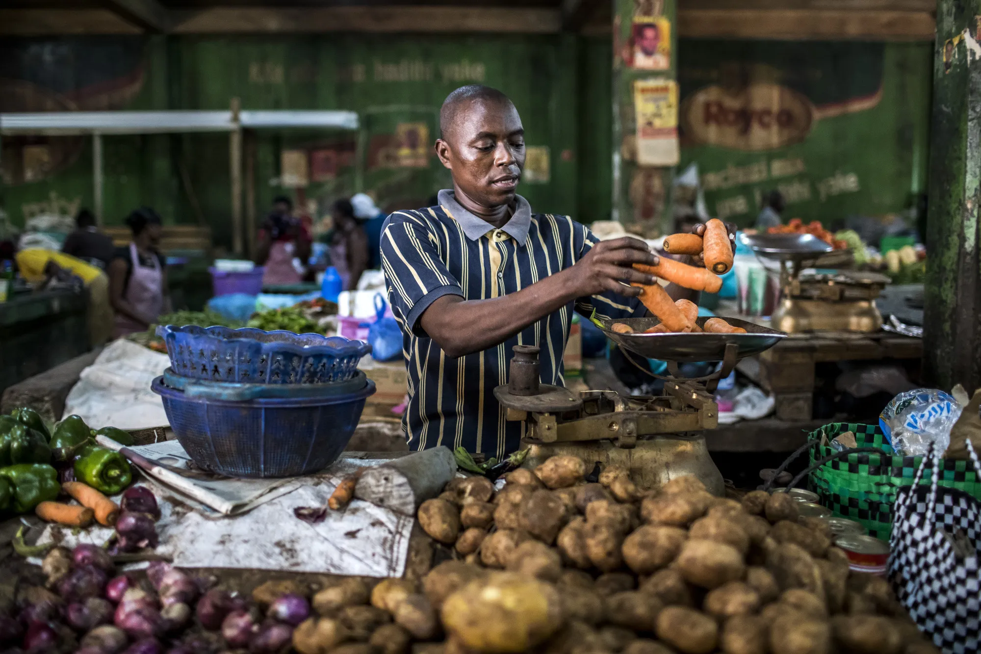 A market trader in Mombasa, Kenya.