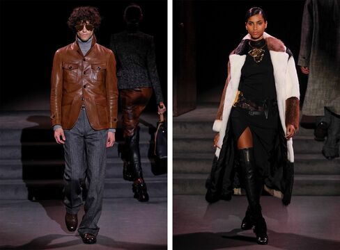 Models wearing Tom Ford Fall/Winter '16 during an intimate runway show at New York Fashion Week.