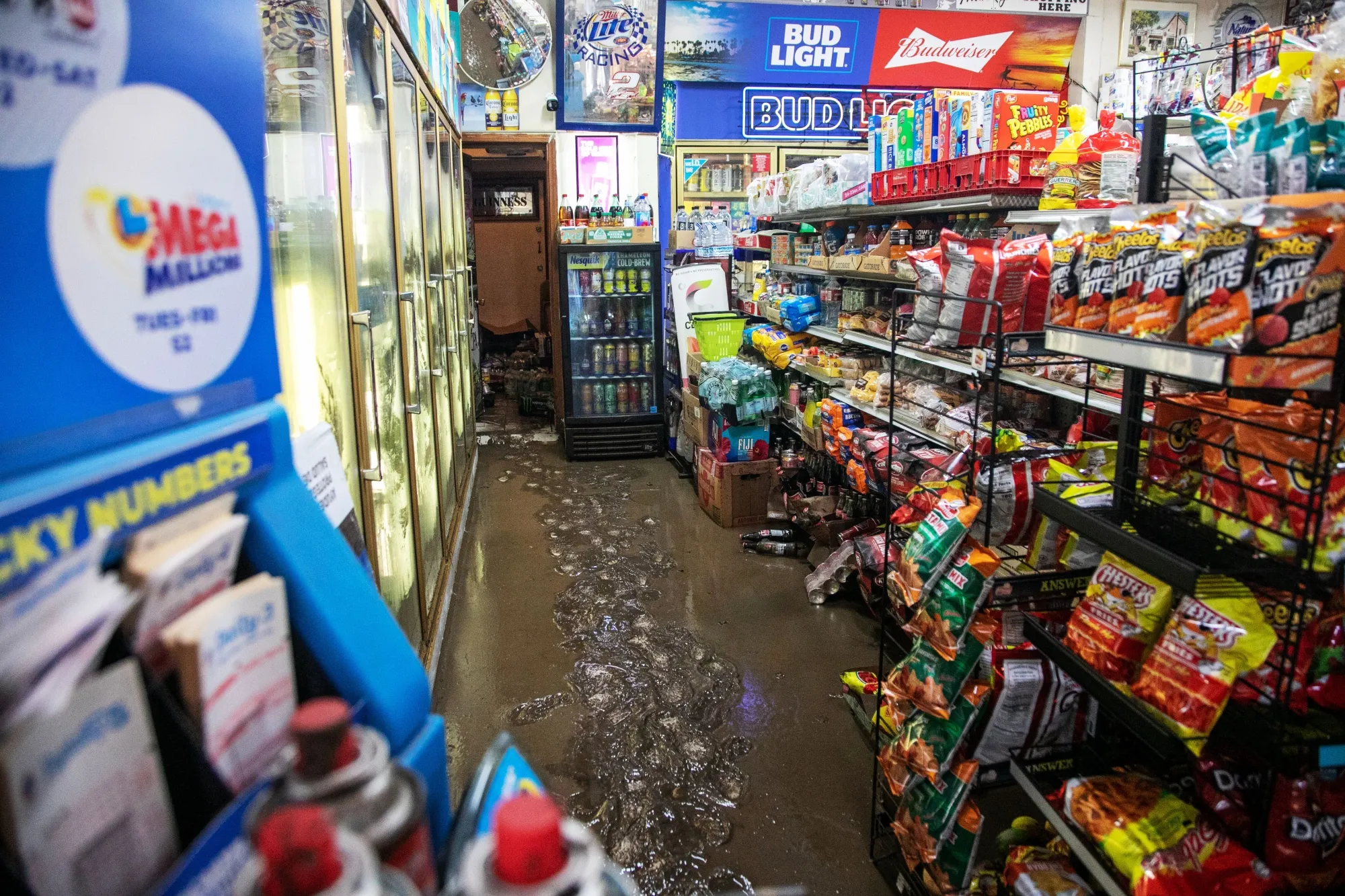 Mud in a convenience store after a rain storm in Santa Barbara, California, on Jan. 10.