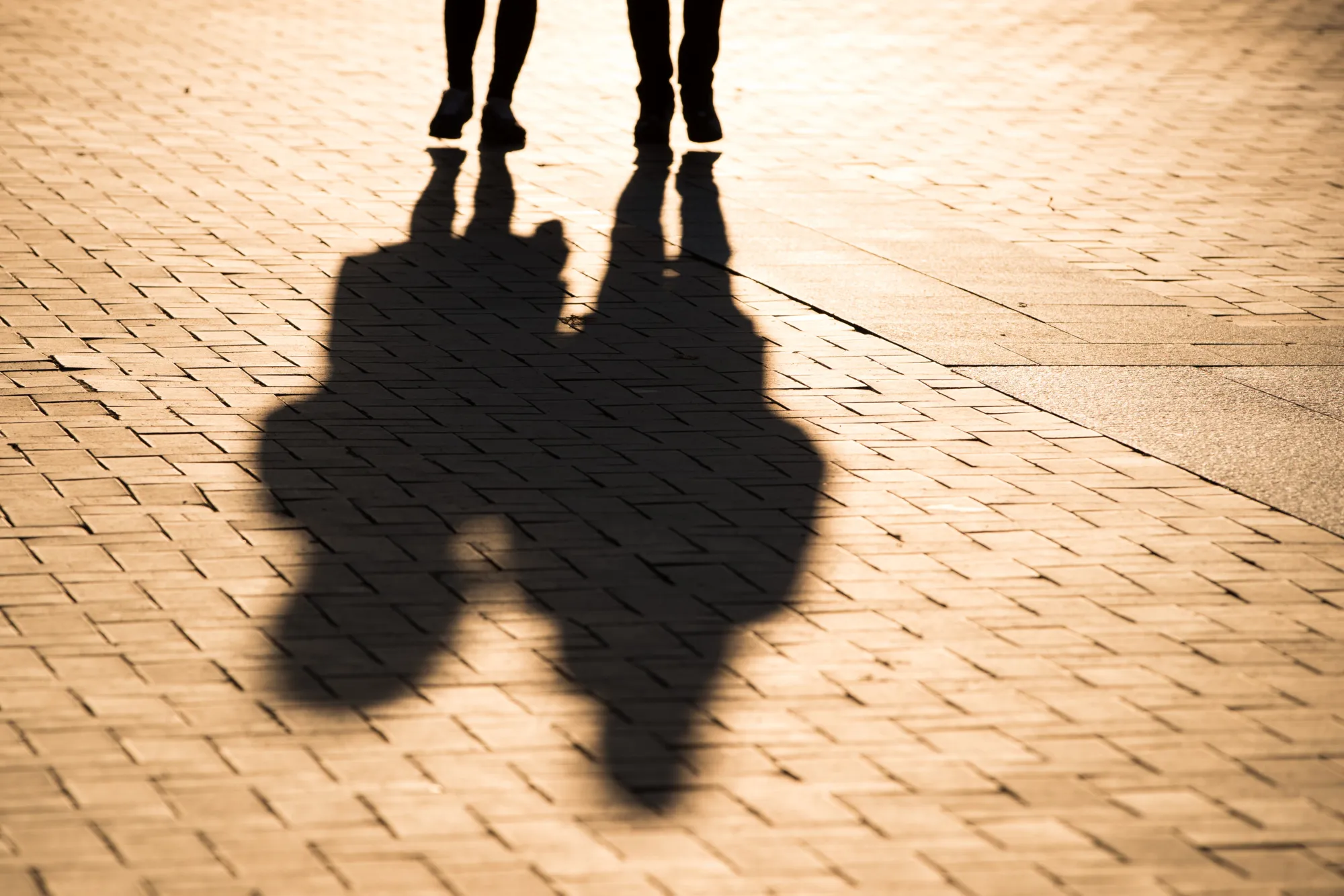 Shadows of pedestrians are cast on the street in Seoul.