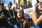 Protesters demonstrate against Chevron in front of a federal courthouse in New York on Oct. 15