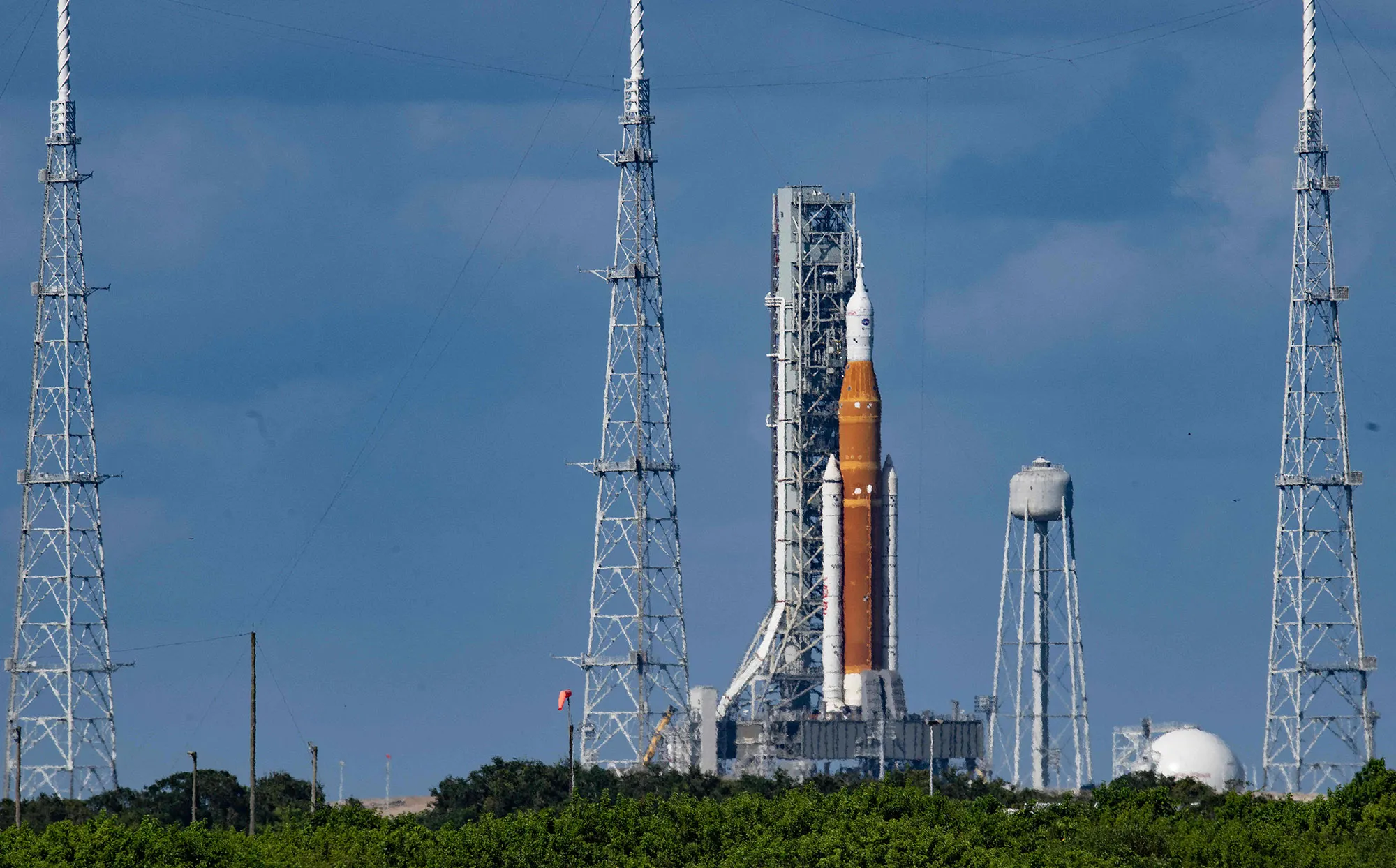 The Artemis I unmanned lunar rocket sits on launch pad 39B at NASA's Kennedy Space Center in Cape Canaveral, Florida, on Sept.&nbsp;24.&nbsp;