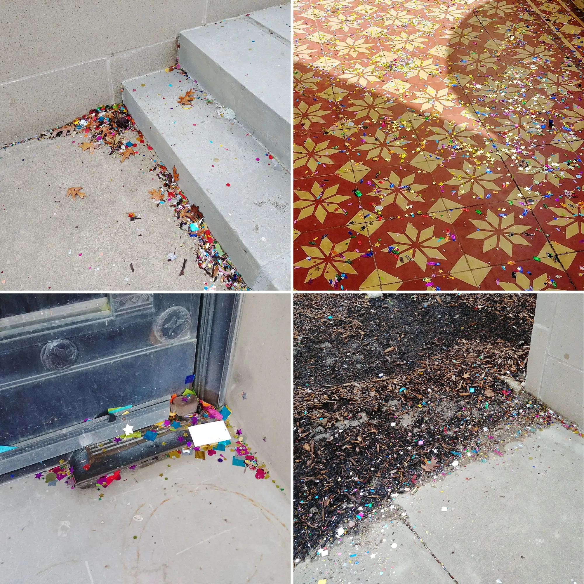 Glitter on the ground on the Texas A&M University campus.