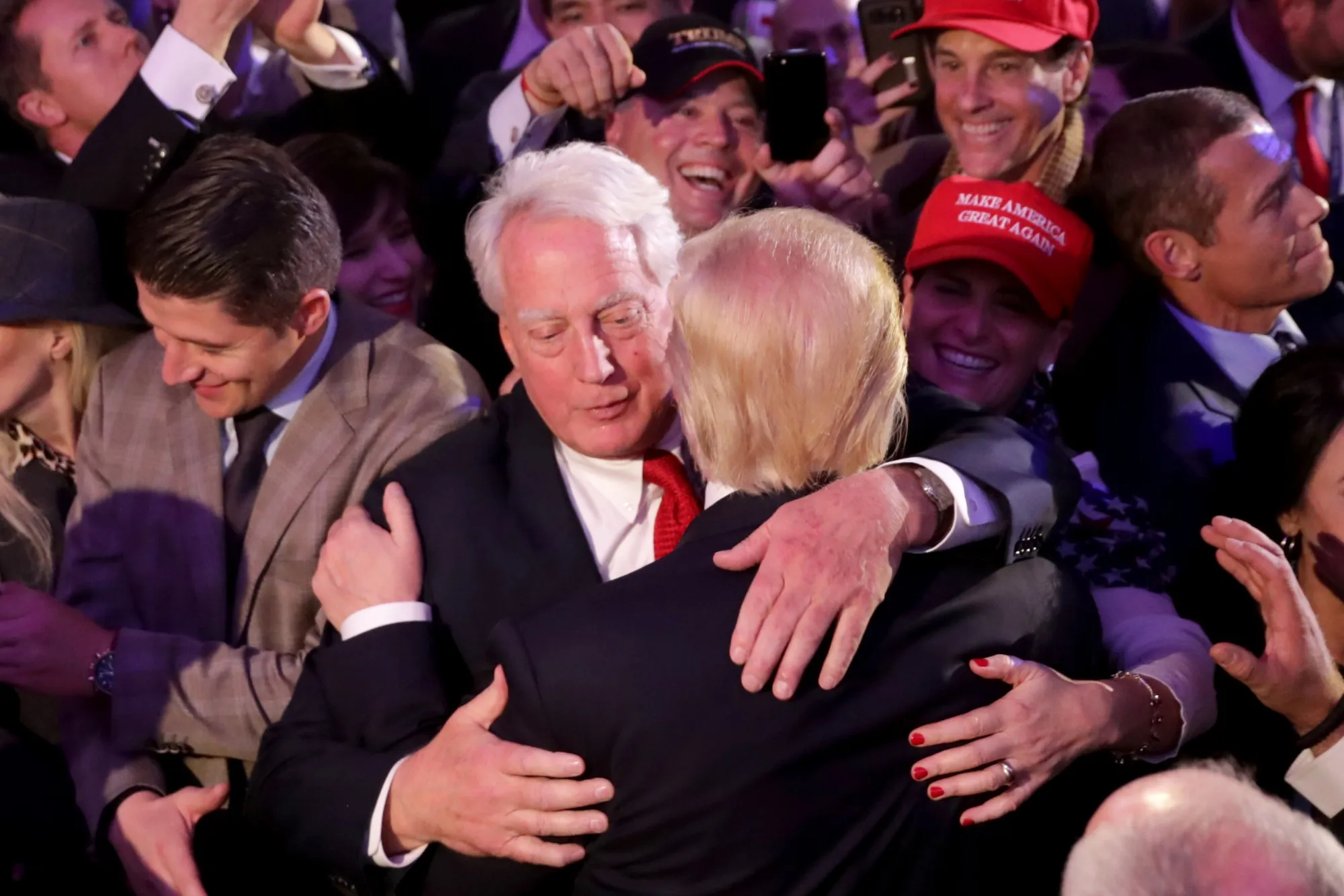 Robert Trump hugs Donald Trump in 2016.