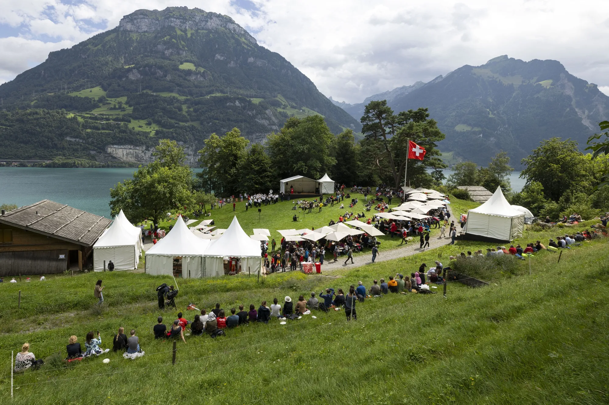 People gather at Rutli meadow during Swiss National Day celebrations&nbsp;on Aug. 1.