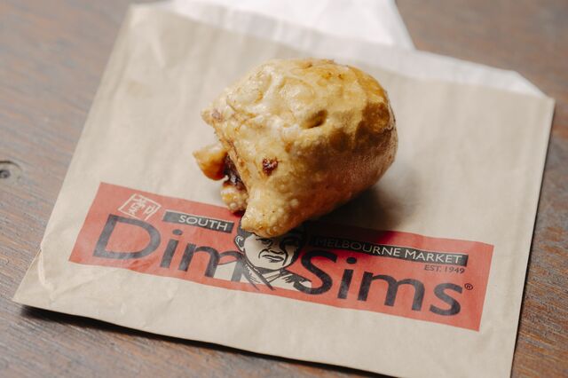 A fried Dim Sim at South Melbourne Market.