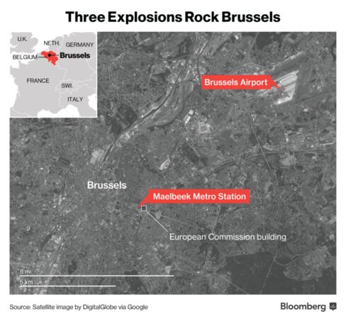 Map of Brussels Attacks.