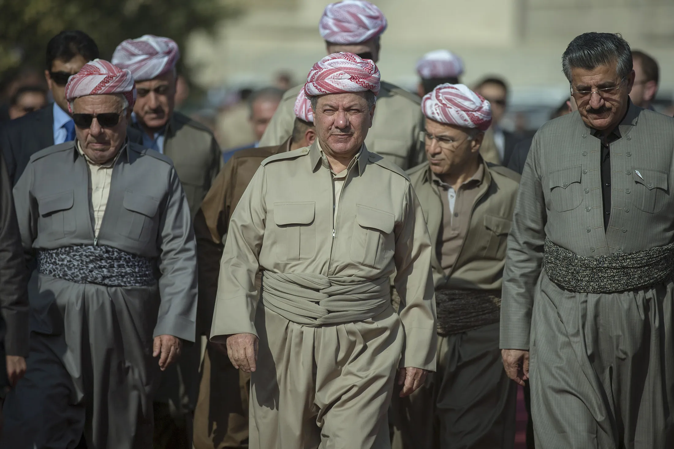 Masoud Barzani, center, in the village of Barzan, Erbil, Iraq on July 31, 2017.
