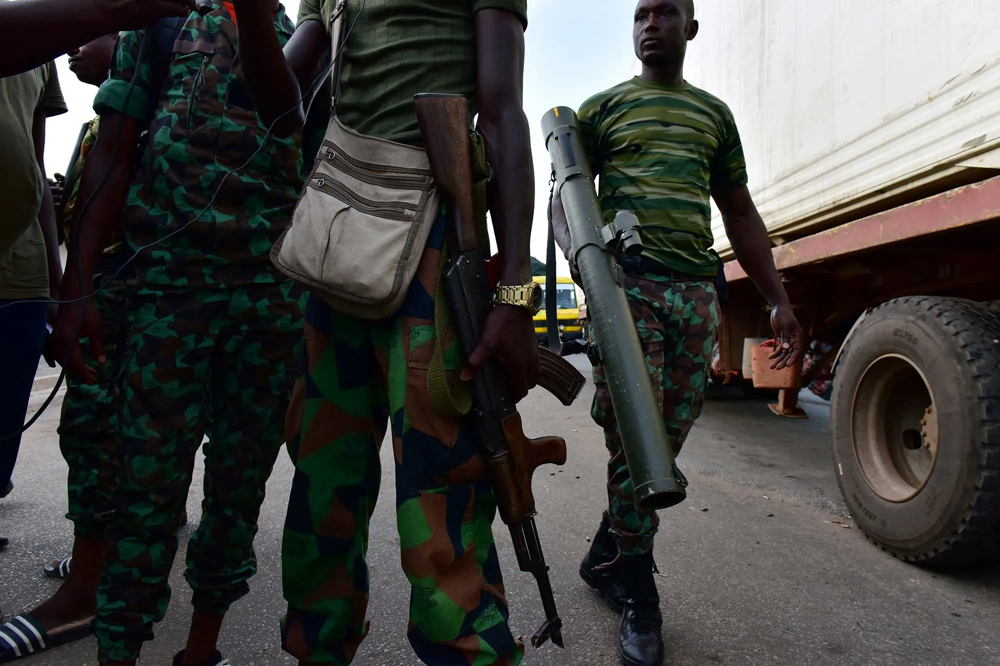 Mutinous soldiers patrol in the streets of Bouake, Ivory Coast, on May 14, 2017.
