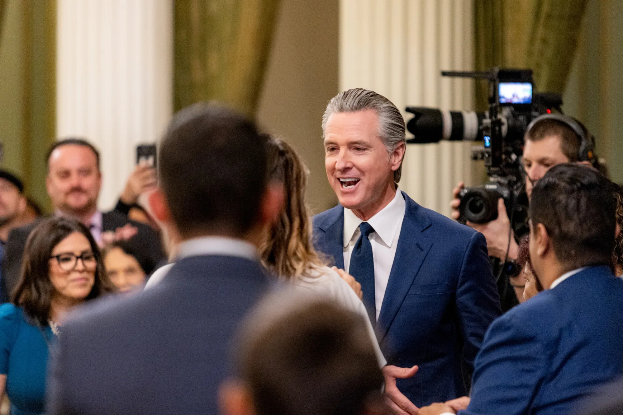 Gavin Newsom arrives for a State of the State address on the Assembly Floor at the California State Capitol in Sacramento, on Jan. 8.