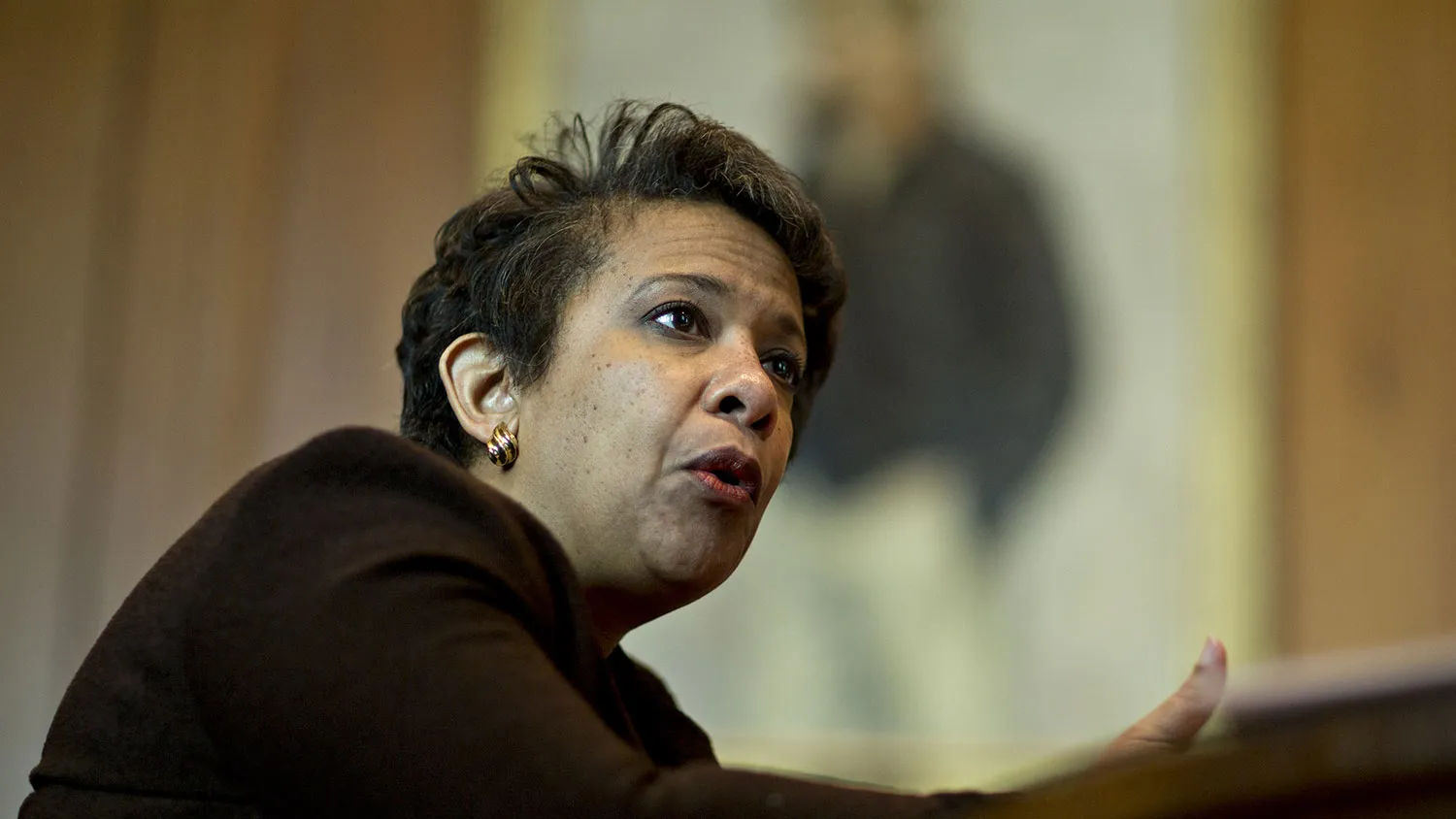 Loretta Lynch, U.S. attorney general, speaks during an interview at the Department of Justice in Washington on Dec. 7, 2015.
