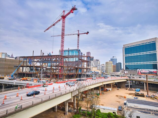 Centennial Yards under construction in March 2026.