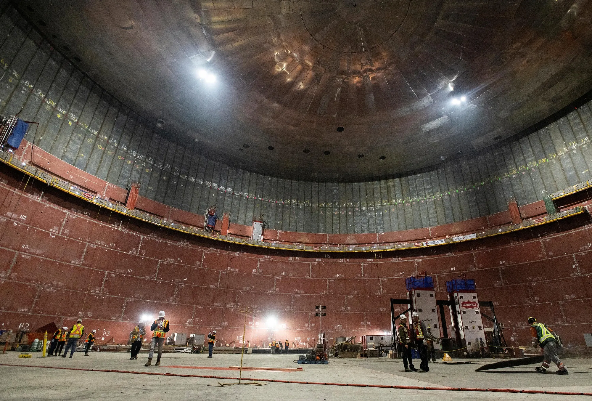 The inside of a storage tank under construction during a media site tour at the LNG Canada facility in Kitimat, British Columbia, in 2022.&nbsp;