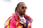 Mercedes' Lewis Hamilton arrives at the paddock ahead of the British Grand Prix 2022 at Silverstone on June 30.