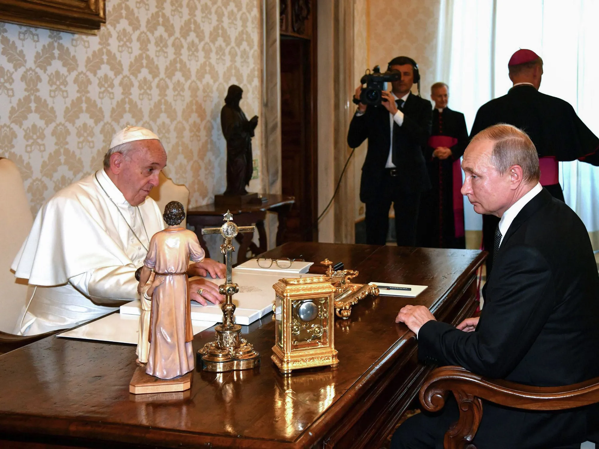 Pope Francis meets Vladimir Putin at the Vatican on July 4.